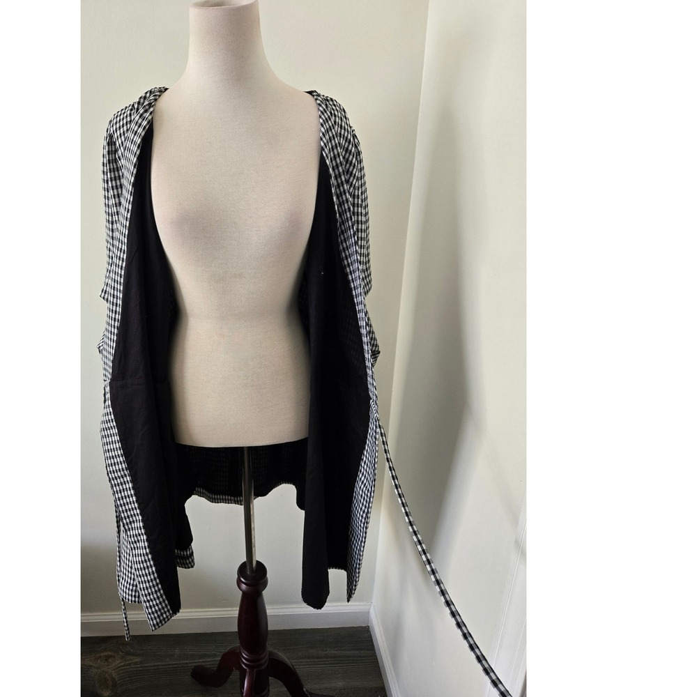 Highline Collective Womens XL Gingham Wrap Mini Dress Ruffle Sleeve Black Alt - Picture 6 of 8